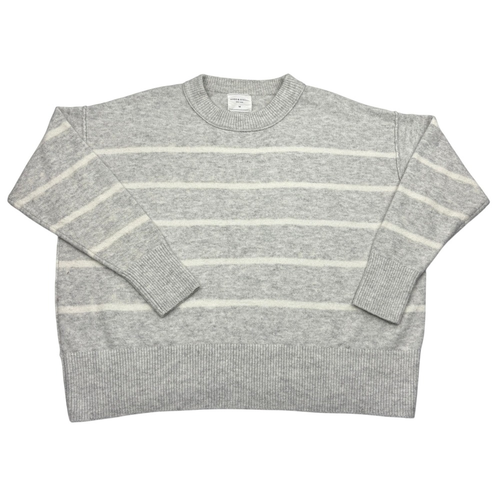 Soho And Stella Sweater Womens M Grey White Striped Wool Blend Boxy Knit ST21700